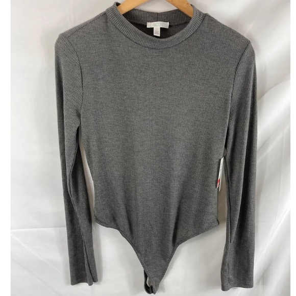 Abound Mock Neck Long Sleeve Gray Thong Bodysuit Size Large - Picture 2 of 5